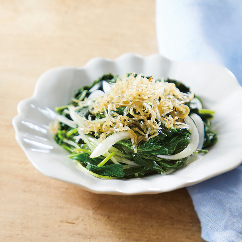 モロヘイヤと玉ねぎのじゃこオイルがけ だいどこログ 生協パルシステムのレシピサイト