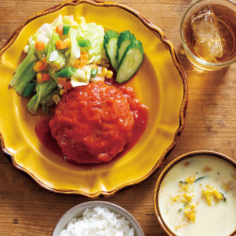 ふっくらイタリアンハンバーグ ミックス野菜のバター蒸し かぼちゃのポタージュ 2人分 だいどこログ 生協パルシステムのレシピサイト