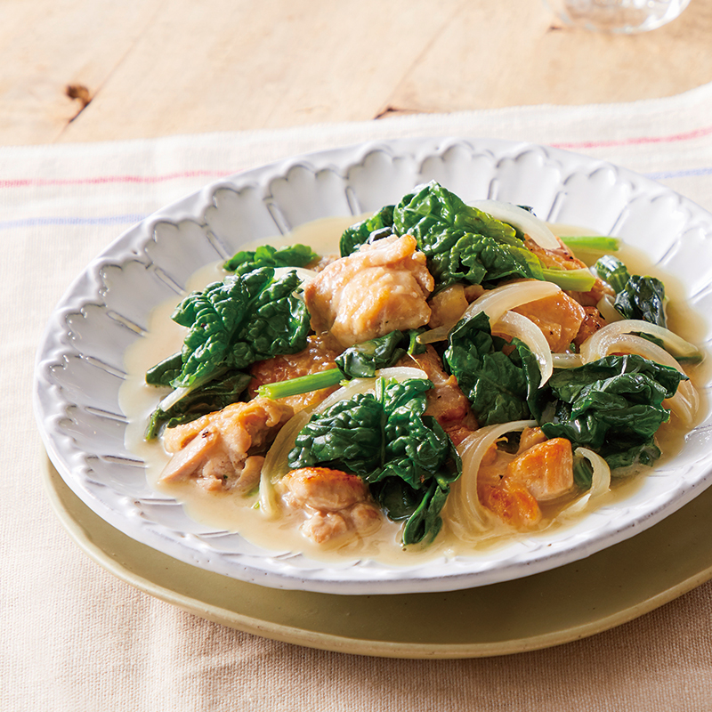 ワンポットチキンほうれん草ベーコンアルフレッドのレシピ