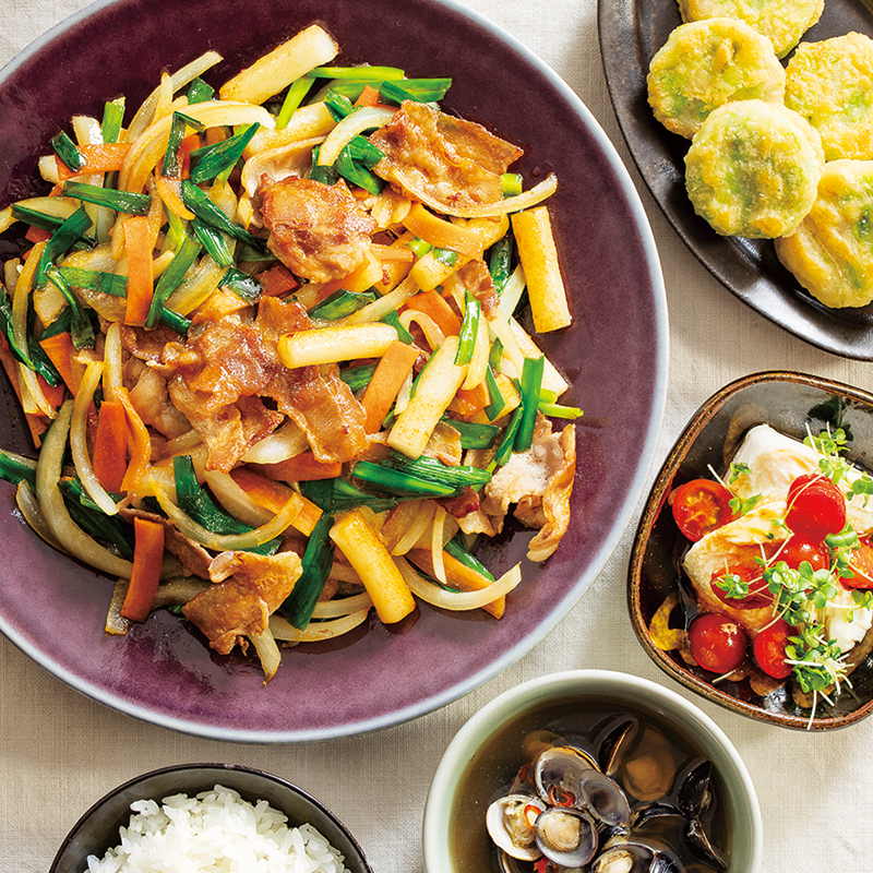 『産直豚バラ肉の甘辛トッポギ』、『枝豆とれんこんの寄せ揚げ』、トマト醤油やっこ、しじみの韓国風スープ(3人分)|だいどこログ[生協パルシステム ...