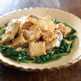 たらと厚揚げ、ほうれん草のみそマヨソテー