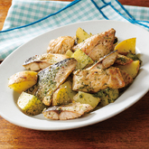 新じゃがとさばの青のりソテー