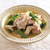 豚肉と小松菜、エリンギの白だしレンジ蒸し