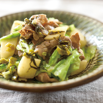 豚肉と長芋の『めんたい高菜』炒め