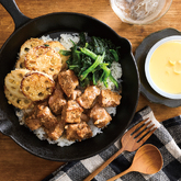 豚肉のひと口ステーキ、れんこんのチーズ焼き、『カップで冷製とうもろこしのポタージュ』（2人分）