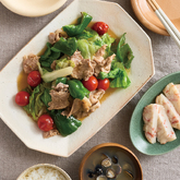 豚肉とたっぷり野菜のささっと蒸し、『国産紅しょうが天』、しじみのみそ汁（2人分）