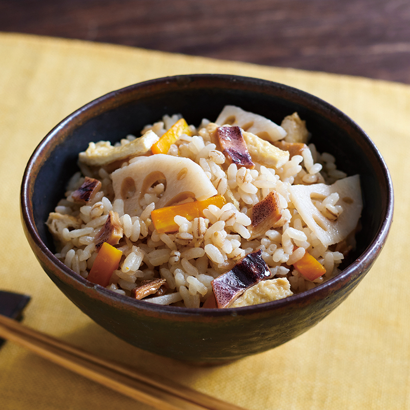 あたりめともち麦の炊き込みごはん