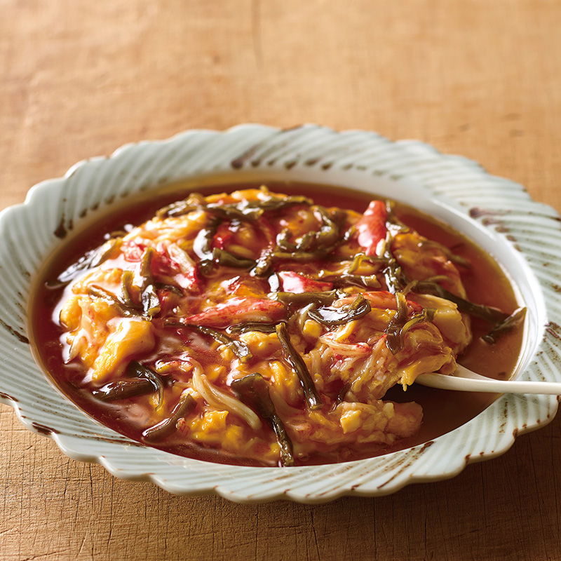 かに玉風茎わかめのあんかけ