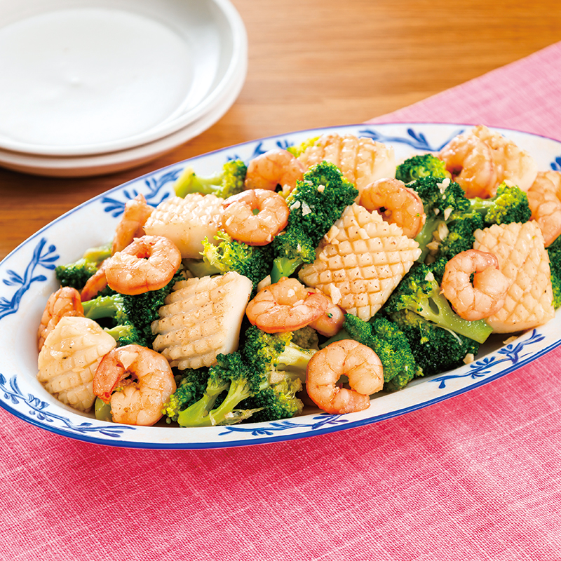 えびといか、ブロッコリーのオイスター炒め