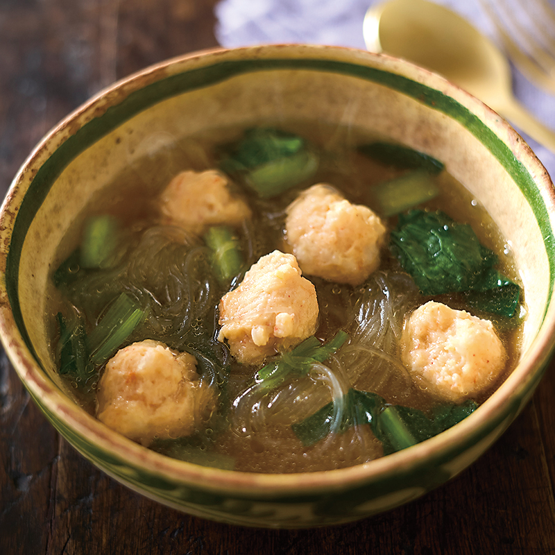 えびだんごと春雨、小松菜の中華スープ