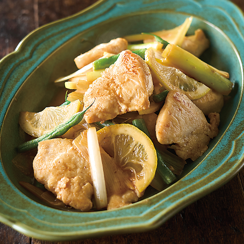 鶏とねぎのレモン醤油炒め