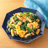 ふわとろ卵のえびとほうれん草ソテー