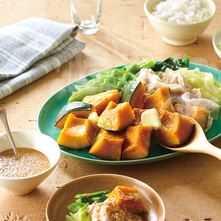 かぼちゃと豚しゃぶのバター蒸し