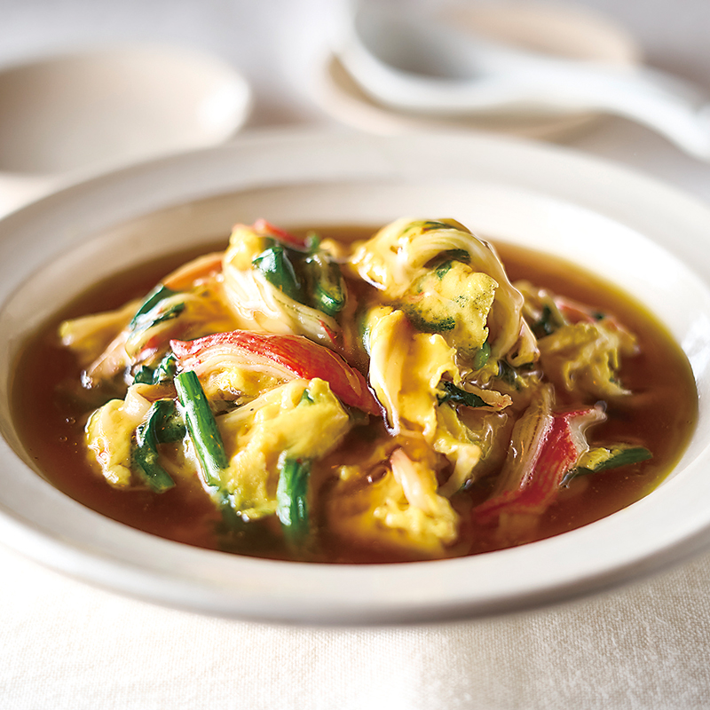 『サラダフレーク』とほうれん草のかに玉風