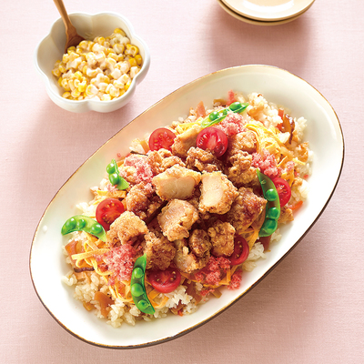 竜田揚げの彩りちらしずし