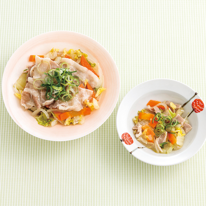 【取り分けレシピ】レンジで簡単！産直豚バラ肉と野菜の白醤油蒸しセット