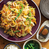 『ひき肉と春雨のオイスターソース炒め』、『粒入り黒胡麻どうふ』、ほうれん草の中華スープ（2人分）