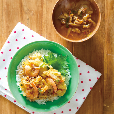 かき揚げ丼＆豚汁