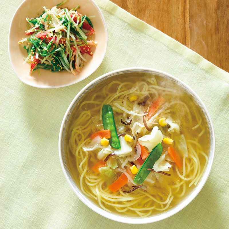 五目野菜タンメン＆サラダフレークとみず菜のナムル