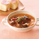 乾しいたけとひき肉の豆乳トマトスープ