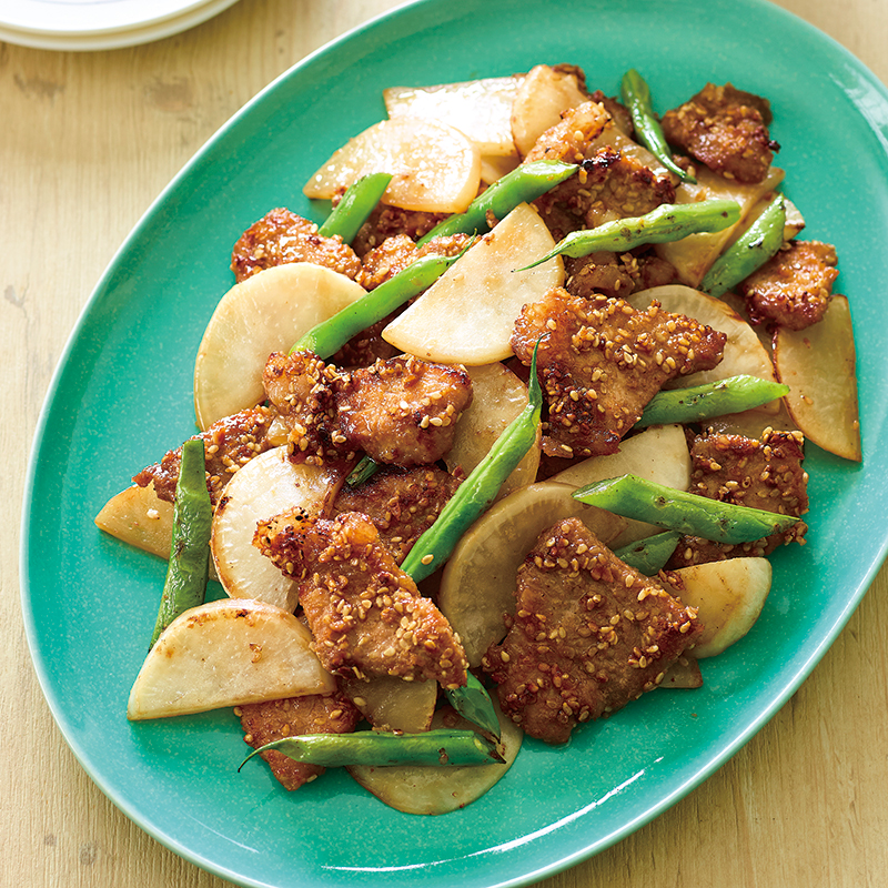 豚肉とかぶのごま味噌焼き