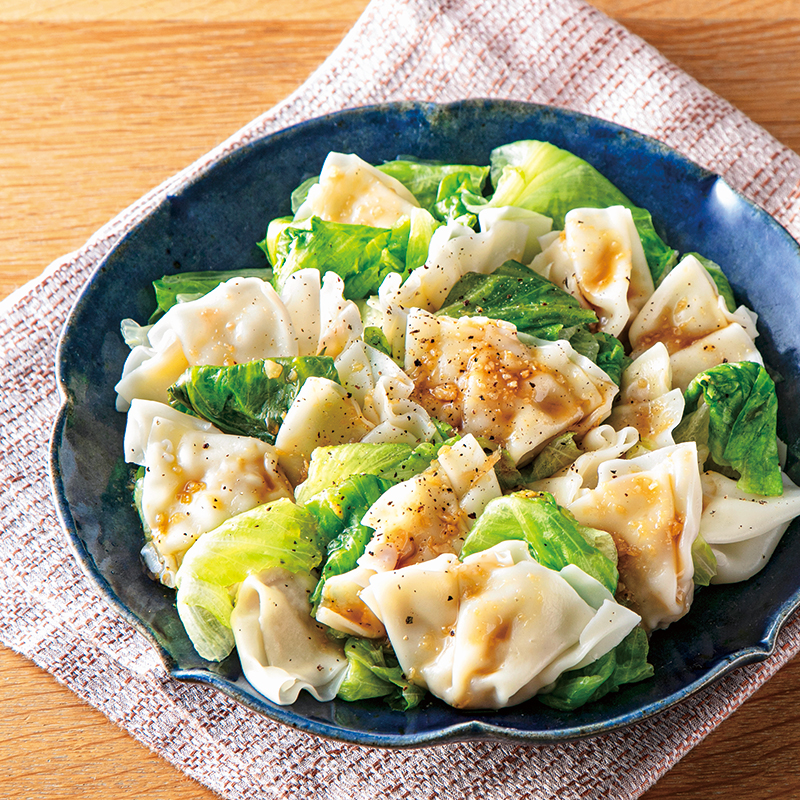 『つるっとした水餃子』とレタスの香味ぽん酢だれ