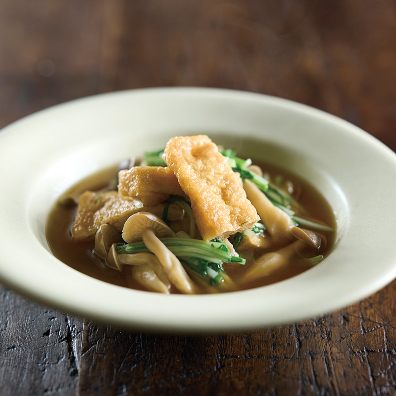 油揚げとみず菜の煮びたし