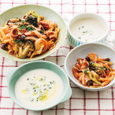 【取り分けレシピ】産直豚肉と野菜のトマトソース蒸し・じゃがいもポタージュセット