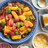 いかと彩り野菜の酢豚風、『粒入り金胡麻どうふ』、焼きたまごのスープ（2人分）