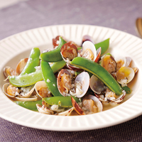 スナップえんどうのしっとりあさり蒸し