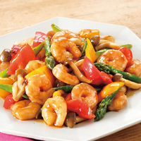 えびとカラーピーマンのオイスター炒め