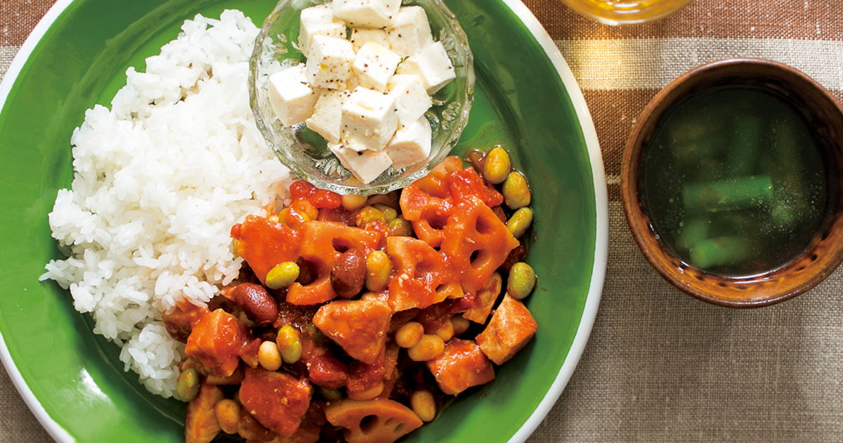 めかじきとれんこんのトマトビーンズ、豆腐の塩オリーブオイル