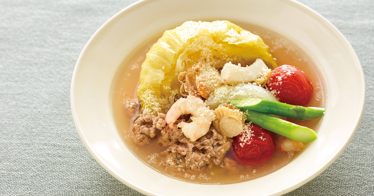 魚介と肉のダブルコンソメスープ だいどこログ 生協パルシステムのレシピサイト 魚介と肉のダブルコンソメスープ だいどこログ 生協パルシステムのレシピサイト