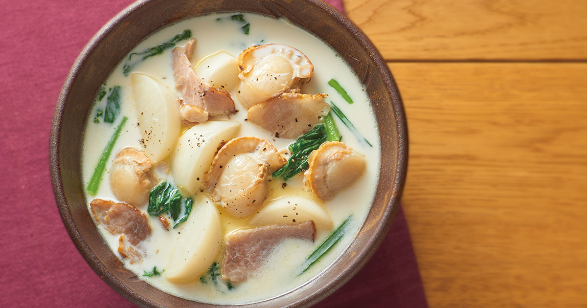 ほたてとベーコンのホワイトスープ｜だいどこログ[生協パルシステムの
