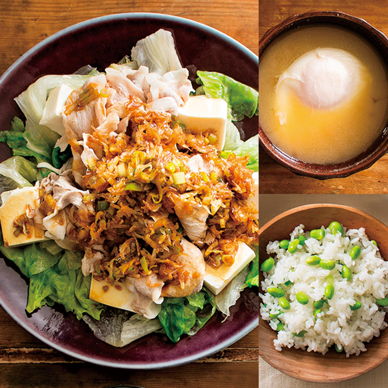 豚しゃぶレタスの中華ねぎだれ 丸ごとたまごのみそ汁 えだまめごはん 2人分 だいどこログ 生協パルシステムのレシピサイト
