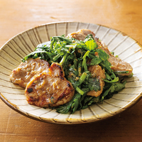 豚ヒレ肉と春菊のこうじ味噌炒め